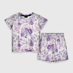 Детский костюм с шортами 3D с принтом Цветы ретро 2 ,  |  |   | винтаж | прованс | роза | роспись | узор | цветок | цветы