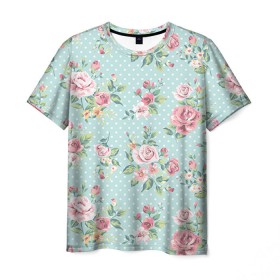 Мужская футболка 3D с принтом Цветы ретро 1 , 100% полиэфир | прямой крой, круглый вырез горловины, длина до линии бедер |   | винтаж | прованс | роза | роспись | узор | цветок | цветы