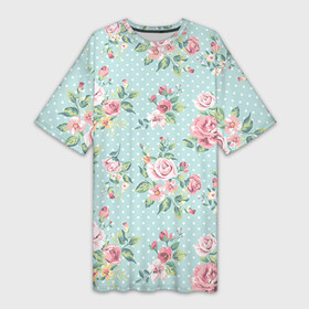 Платье-футболка 3D с принтом Цветы ретро 1 ,  |  |   | винтаж | прованс | роза | роспись | узор | цветок | цветы