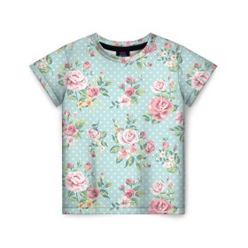Детская футболка 3D с принтом Цветы ретро 1 , 100% гипоаллергенный полиэфир | прямой крой, круглый вырез горловины, длина до линии бедер, чуть спущенное плечо, ткань немного тянется |   | винтаж | прованс | роза | роспись | узор | цветок | цветы