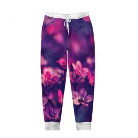 Мужские брюки 3D с принтом Цветы , 100% полиэстер | манжеты по низу, эластичный пояс регулируется шнурком, по бокам два кармана без застежек, внутренняя часть кармана из мелкой сетки | flower | nature | violet | природа | цветы