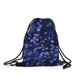 Рюкзак-мешок 3D с принтом Ночные цветы , 100% полиэстер | плотность ткани — 200 г/м2, размер — 35 х 45 см; лямки — толстые шнурки, застежка на шнуровке, без карманов и подкладки | Тематика изображения на принте: лепестки | ночь | прикольные картинки | синий | цветочки | цветы