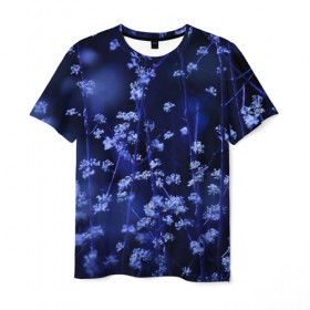 Мужская футболка 3D с принтом Ночные цветы , 100% полиэфир | прямой крой, круглый вырез горловины, длина до линии бедер | лепестки | ночь | прикольные картинки | синий | цветочки | цветы