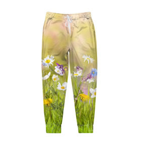 Мужские брюки 3D с принтом Солнечная нежность , 100% полиэстер | манжеты по низу, эластичный пояс регулируется шнурком, по бокам два кармана без застежек, внутренняя часть кармана из мелкой сетки | лепестки | лучи | прикольные картинки | солнце | цветочки | цветы