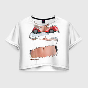 Женская футболка 3D укороченная с принтом Лифчик-покеболлы , 100% полиэстер | круглая горловина, длина футболки до линии талии, рукава с отворотами | pokemon go