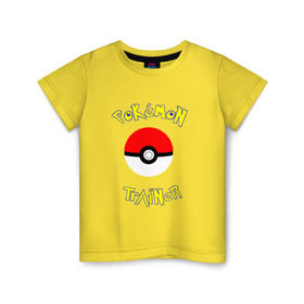 Детская футболка хлопок с принтом Pokemon Trainer , 100% хлопок | круглый вырез горловины, полуприлегающий силуэт, длина до линии бедер | pokemon trainer | белый | жёлтый | красный | пикачу | покебол | покемон | синий | тренер | цвет | шарик