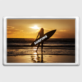 Магнит 45*70 с принтом Surfing , Пластик | Размер: 78*52 мм; Размер печати: 70*45 | Тематика изображения на принте: волна | девушка | море | прикольные картинки | сёрфинг | солнце | спорт | экстрим
