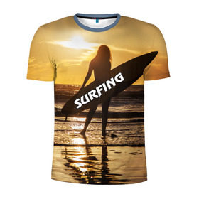 Мужская футболка 3D спортивная с принтом Surfing , 100% полиэстер с улучшенными характеристиками | приталенный силуэт, круглая горловина, широкие плечи, сужается к линии бедра | Тематика изображения на принте: волна | девушка | море | прикольные картинки | сёрфинг | солнце | спорт | экстрим