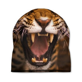 Шапка 3D с принтом Леопард , 100% полиэстер | универсальный размер, печать по всей поверхности изделия | дикая кошка | клыки | леопард | оскал | хищник