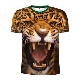 Мужская футболка 3D спортивная с принтом Леопард , 100% полиэстер с улучшенными характеристиками | приталенный силуэт, круглая горловина, широкие плечи, сужается к линии бедра | дикая кошка | клыки | леопард | оскал | хищник