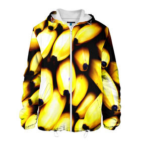 Мужская куртка 3D с принтом Бананы , ткань верха — 100% полиэстер, подклад — флис | прямой крой, подол и капюшон оформлены резинкой с фиксаторами, два кармана без застежек по бокам, один большой потайной карман на груди. Карман на груди застегивается на липучку | Тематика изображения на принте: еда | желтый | фрукты