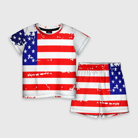 Детский костюм с шортами 3D с принтом Америка ,  |  | grunge | америка | сша | флаг