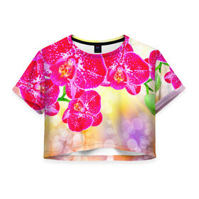 Женская футболка 3D укороченная с принтом Орхидея , 100% полиэстер | круглая горловина, длина футболки до линии талии, рукава с отворотами | лепесток | орхидея | природа | цветок | яркая