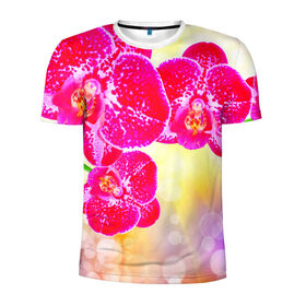 Мужская футболка 3D спортивная с принтом Орхидея , 100% полиэстер с улучшенными характеристиками | приталенный силуэт, круглая горловина, широкие плечи, сужается к линии бедра | Тематика изображения на принте: лепесток | орхидея | природа | цветок | яркая