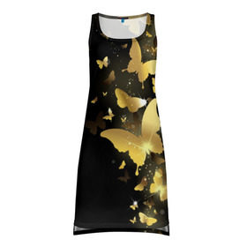 Платье-майка 3D с принтом Золотые бабочки , 100% полиэстер | полуприлегающий силуэт, широкие бретели, круглый вырез горловины, удлиненный подол сзади. | бабочки | девушкам | злато | золото