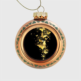 Стеклянный ёлочный шар с принтом Золотые бабочки , Стекло | Диаметр: 80 мм | Тематика изображения на принте: бабочки | девушкам | злато | золото