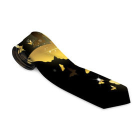 Галстук 3D с принтом Золотые бабочки , 100% полиэстер | Длина 148 см; Плотность 150-180 г/м2 | Тематика изображения на принте: бабочки | девушкам | злато | золото