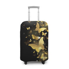 Чехол для чемодана 3D с принтом Золотые бабочки , 86% полиэфир, 14% спандекс | двустороннее нанесение принта, прорези для ручек и колес | Тематика изображения на принте: бабочки | девушкам | злато | золото