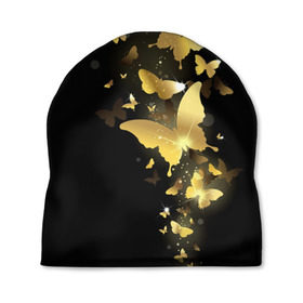 Шапка 3D с принтом Золотые бабочки , 100% полиэстер | универсальный размер, печать по всей поверхности изделия | Тематика изображения на принте: бабочки | девушкам | злато | золото