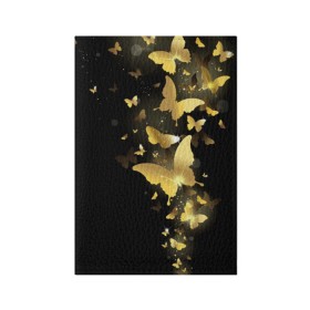 Обложка для паспорта матовая кожа с принтом Золотые бабочки , натуральная матовая кожа | размер 19,3 х 13,7 см; прозрачные пластиковые крепления | Тематика изображения на принте: бабочки | девушкам | злато | золото