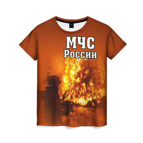 Женская футболка 3D с принтом МЧС России , 100% полиэфир ( синтетическое хлопкоподобное полотно) | прямой крой, круглый вырез горловины, длина до линии бедер | мчс | пожарный | россии