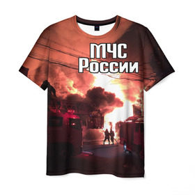 Мужская футболка 3D с принтом МЧС , 100% полиэфир | прямой крой, круглый вырез горловины, длина до линии бедер | мчс | пожарный | россии
