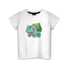 Детская футболка хлопок с принтом Бульбазавр , 100% хлопок | круглый вырез горловины, полуприлегающий силуэт, длина до линии бедер | Тематика изображения на принте: bulbasaur | pokemon | покемон | покемоны