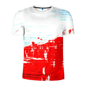 Мужская футболка 3D спортивная с принтом Потертая краска , 100% полиэстер с улучшенными характеристиками | приталенный силуэт, круглая горловина, широкие плечи, сужается к линии бедра | Тематика изображения на принте: красный | яркий