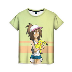 Женская футболка 3D с принтом Подружка Эша , 100% полиэфир ( синтетическое хлопкоподобное полотно) | прямой крой, круглый вырез горловины, длина до линии бедер | пикачу