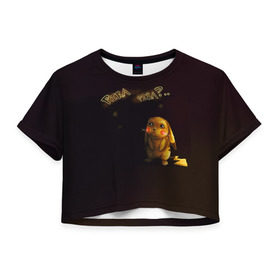 Женская футболка 3D укороченная с принтом Грустный Пикачу , 100% полиэстер | круглая горловина, длина футболки до линии талии, рукава с отворотами | пикачу