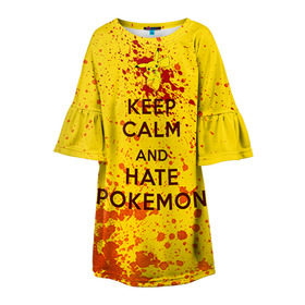 Детское платье 3D с принтом Keep calm and Hate Pokemons , 100% полиэстер | прямой силуэт, чуть расширенный к низу. Круглая горловина, на рукавах — воланы | Тематика изображения на принте: pokemon go