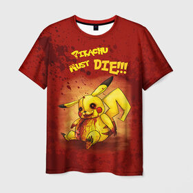 Мужская футболка 3D с принтом Pikachu must die! , 100% полиэфир | прямой крой, круглый вырез горловины, длина до линии бедер | Тематика изображения на принте: pokemon go