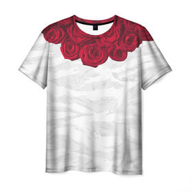 Мужская футболка 3D с принтом Roses White , 100% полиэфир | прямой крой, круглый вырез горловины, длина до линии бедер | розы цветы swag тренд мода клубная