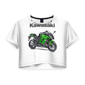 Женская футболка 3D укороченная с принтом Kawasaky Ninja 1000 , 100% полиэстер | круглая горловина, длина футболки до линии талии, рукава с отворотами | kawasaky