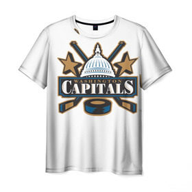 Мужская футболка 3D с принтом CapitalsOvechkin , 100% полиэфир | прямой крой, круглый вырез горловины, длина до линии бедер | 