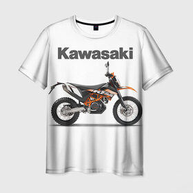 Мужская футболка 3D с принтом Kawasaky Enduro , 100% полиэфир | прямой крой, круглый вырез горловины, длина до линии бедер | Тематика изображения на принте: kawasaky