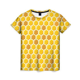 Женская футболка 3D с принтом Медовые соты , 100% полиэфир ( синтетическое хлопкоподобное полотно) | прямой крой, круглый вырез горловины, длина до линии бедер | Тематика изображения на принте: арт | еда | мед | пчелы | соты