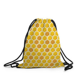 Рюкзак-мешок 3D с принтом Медовые соты , 100% полиэстер | плотность ткани — 200 г/м2, размер — 35 х 45 см; лямки — толстые шнурки, застежка на шнуровке, без карманов и подкладки | Тематика изображения на принте: арт | еда | мед | пчелы | соты