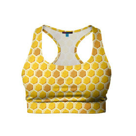 Женский спортивный топ 3D с принтом Медовые соты , 82% полиэстер, 18% спандекс Ткань безопасна для здоровья, позволяет коже дышать, не мнется и не растягивается |  | Тематика изображения на принте: арт | еда | мед | пчелы | соты
