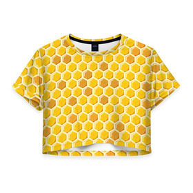 Женская футболка 3D укороченная с принтом Медовые соты , 100% полиэстер | круглая горловина, длина футболки до линии талии, рукава с отворотами | Тематика изображения на принте: арт | еда | мед | пчелы | соты
