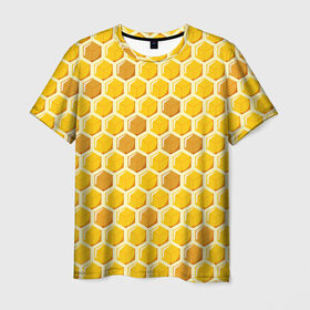 Мужская футболка 3D с принтом Медовые соты , 100% полиэфир | прямой крой, круглый вырез горловины, длина до линии бедер | арт | еда | мед | пчелы | соты