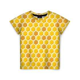 Детская футболка 3D с принтом Медовые соты , 100% гипоаллергенный полиэфир | прямой крой, круглый вырез горловины, длина до линии бедер, чуть спущенное плечо, ткань немного тянется | арт | еда | мед | пчелы | соты