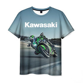 Мужская футболка 3D с принтом Kawasaky sport , 100% полиэфир | прямой крой, круглый вырез горловины, длина до линии бедер | kawasaky