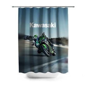 Штора 3D для ванной с принтом Kawasaky sport , 100% полиэстер | плотность материала — 100 г/м2. Стандартный размер — 146 см х 180 см. По верхнему краю — пластиковые люверсы для креплений. В комплекте 10 пластиковых колец | kawasaky