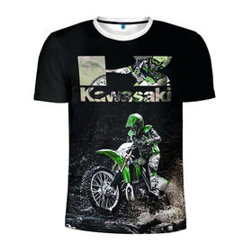 Мужская футболка 3D спортивная с принтом Kawasaky cross , 100% полиэстер с улучшенными характеристиками | приталенный силуэт, круглая горловина, широкие плечи, сужается к линии бедра | kawasaky
