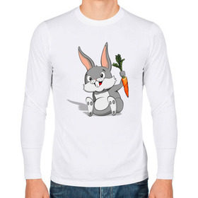 Мужской лонгслив хлопок с принтом Зайчик , 100% хлопок |  | год кролика | зайчик | заяц | кролик | морковь