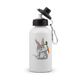 Бутылка спортивная с принтом Зайчик , металл | емкость — 500 мл, в комплекте две пластиковые крышки и карабин для крепления | год кролика | зайчик | заяц | кролик | морковь