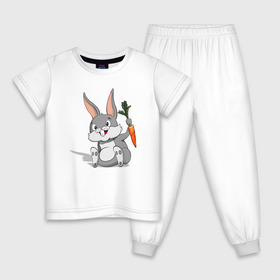 Детская пижама хлопок с принтом Зайчик , 100% хлопок |  брюки и футболка прямого кроя, без карманов, на брюках мягкая резинка на поясе и по низу штанин
 | год кролика | зайчик | заяц | кролик | морковь