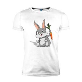 Мужская футболка премиум с принтом Зайчик , 92% хлопок, 8% лайкра | приталенный силуэт, круглый вырез ворота, длина до линии бедра, короткий рукав | год кролика | зайчик | заяц | кролик | морковь