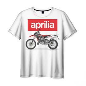 Мужская футболка 3D с принтом Aprilia enduro , 100% полиэфир | прямой крой, круглый вырез горловины, длина до линии бедер | Тематика изображения на принте: aprilia